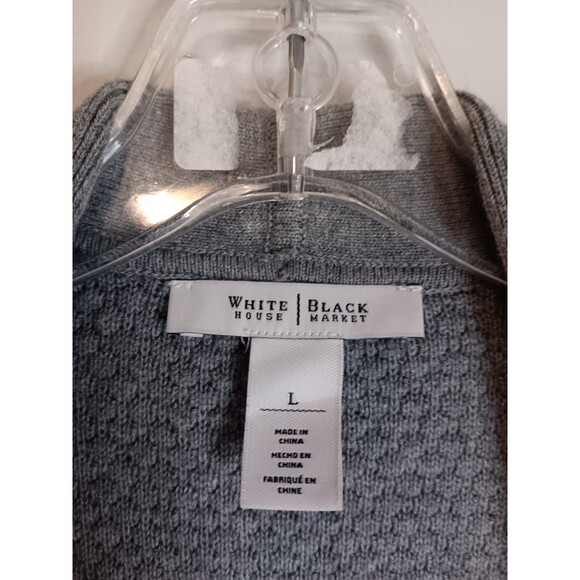White House Black Market Cardigan Open Front Waffle Knit Grey Sz Large - Picture 2 of 5